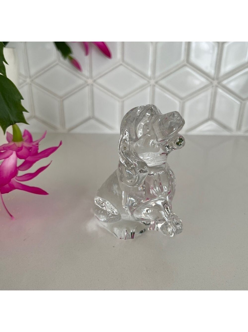 VINTAGE Princess House Pets Clear 24% Lead Crystal Figurine Seated Spaniel Dog